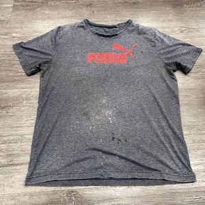 Puma Shirt Mens Large Gray Red Spell Out Logo Athletic Tee Lightweight - Picture 1 of 11