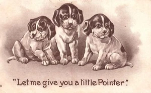 Vintage Postcard Three Little Puppies Drawing Let Me Give You A Little Pointer - Picture 1 of 2