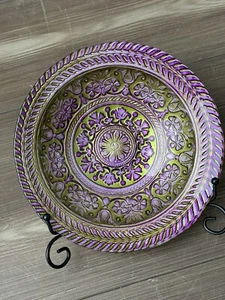 Turkish Glass Purple Gold 8.5" Bowl Hand Painted Beautiful Glass Art Bowl - Picture 1 of 8