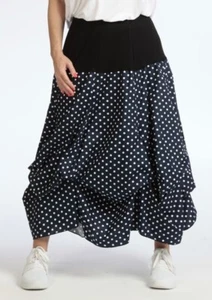 PLUS SIZE DARK NAVY/WHITE DOTS PATTERN LAYERS BALLOON LONG SKIRT Size 16-20 - Picture 1 of 6