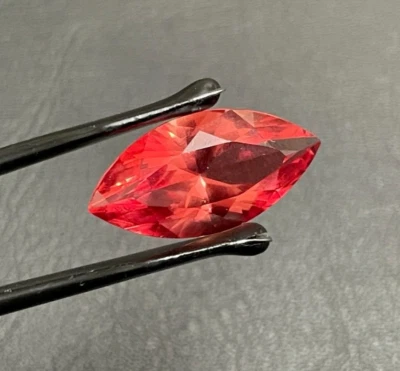 Zafiro creado en laboratorio de 9,16 quilates - corte marquesa naranja rojizo certificado AGL 19x10 Foto 1 de 4