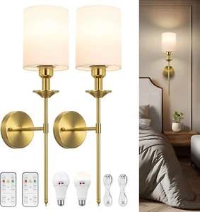 Wall Sconces, 23 Inch Battery Powered, Rechargeable, with remote, Set of 2 - Picture 1 of 7