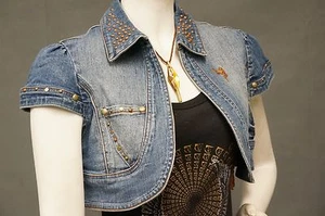 NWT WOMEN STRETCH DENIM SHORT JACKET PRICXY PJ-2028, MED BLUE - Picture 1 of 4