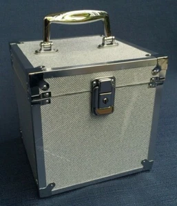 Vintage 1980s Cute Locking Jewelry Make Up Box Purse, Black & Silver  w/ Key - Picture 1 of 12