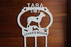PIT BULL Dog Memorial Pet Grave Marker Cemetery Personalize Plasma Metal Art - Picture 1 of 3