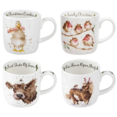 ROYAL WORCESTER Wrendale Christmas Mugs Gift Set Set of 4