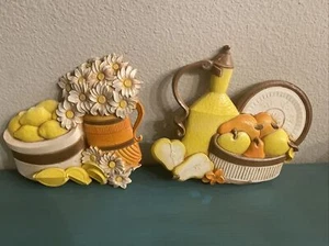 Vintage Set HOMCO Syroco Wall Plaques Kitchen Decor 7610 A/B Lemons Daisies 1981 - Picture 1 of 5