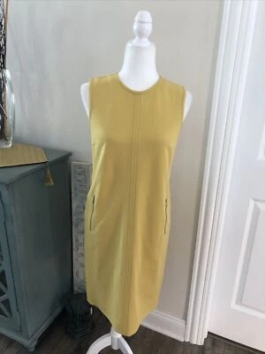 Les Copains Yellow Seamed Shift Dress Silver Zipper Pockets Sz EUR 42 US M sz 10 Foto 1 de 4