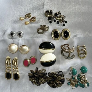 Earrings Clip On Lot Of 13 ~1980s Bold Statement Vintage Jewelry - Picture 1 of 21