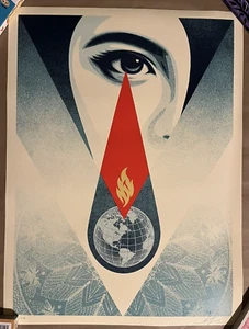 Poster FIRMATO Lame Shepard Fairey Art Print Obey Giant Limited Earth Fire - Foto 1 di 1