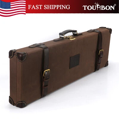 TOURBON Vintage Canvas Leather Gun Case Hunting Shotgun Storage Hard Box w/Lock - Image 1 of 4