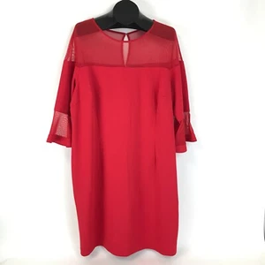 NUOVO abito Lane Bryant Shift donna taglie forti 20 rosso maglia trasparente buco della serratura elasticizzato - Foto 1 di 16