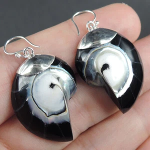 Pendientes concha Nautilus de plata de ley 925 color negro joyería, NSE-123 - Imagen 1 de 6