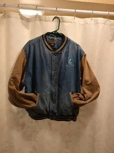 Vintage Port Authority Men"s size XL BOMBER varsity Denim Jean Jacket - Picture 1 of 12