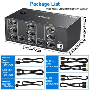 8K@60Hz HDMI+2 Displayport USB 3.0 KVM Switch 3 Monitore 2 Computer 4K@144Hz - Bild 1 von 20