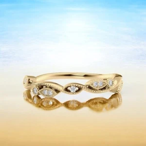 14K Yellow Gold 0.15 Ct Lab Created Diamond Round Cut Engagement Band 1.5 MM - Picture 1 of 8