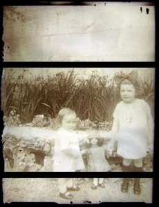 PLAQUE VERRE PHOTO NEGATIF circa.1920 LES 2 SOEURS ET POUPEE sisters doll  (B11) - Picture 1 of 1