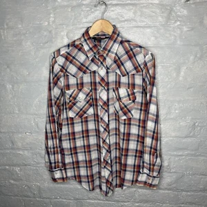 Camisa informal vintage JC Penney para hombre a cuadros perla botón a presión - mediana 15,5" - Imagen 1 de 13