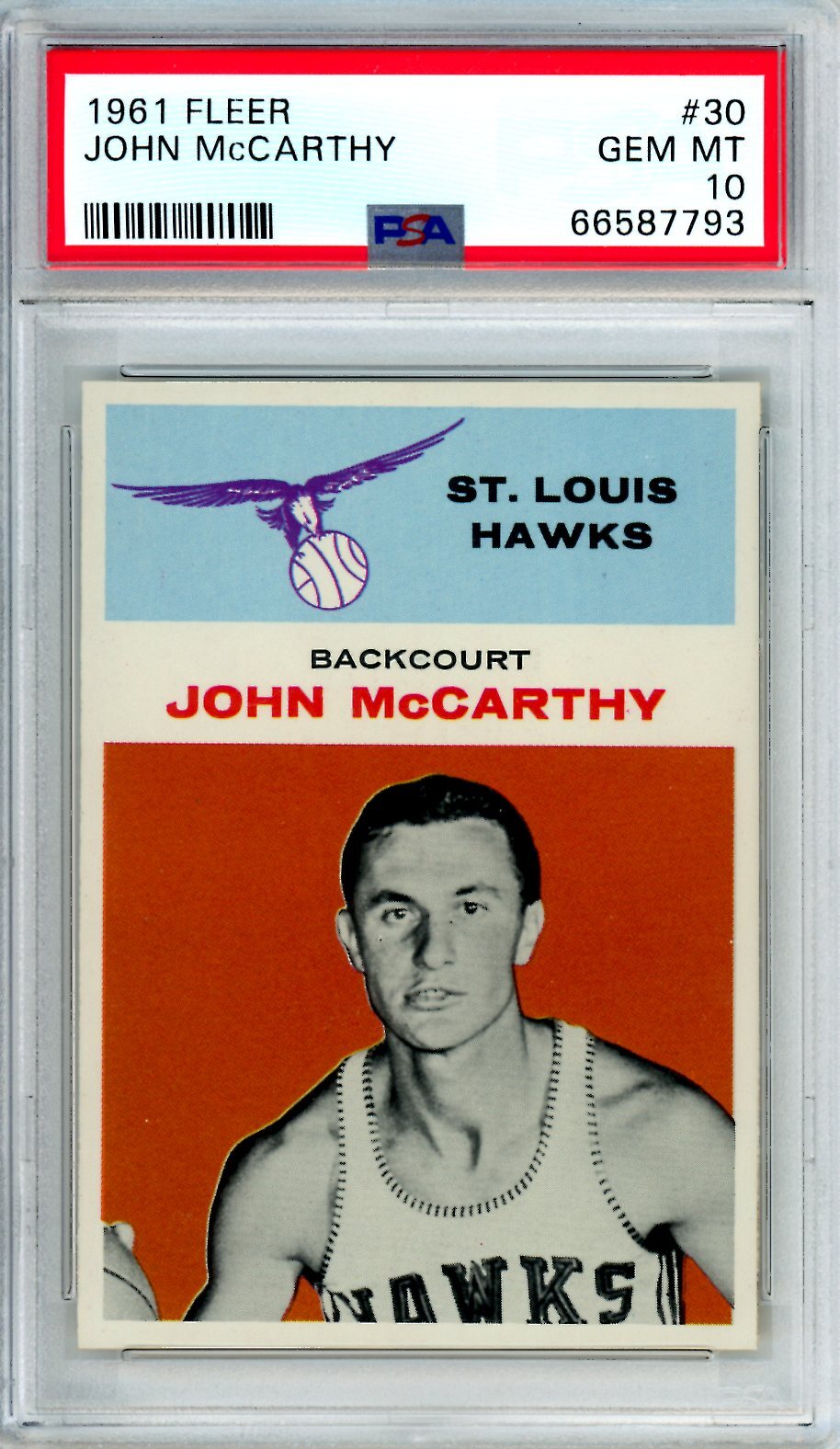 1961 Fleer  John McCarthy #30 Hawks PSA 10 10472
