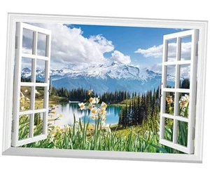 Fake Window Wall Mural - Spring Faux Window Wall Sticker for 80"x60" Qt5439 - Picture 1 of 7