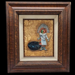 Arte enmarcado pintado a mano Hopi Kachina nativo americano cerámica firmada por San Ildefonso - Imagen 1 de 8