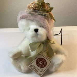 Vintage Boyds Bears Bär Plüsch 8 Zoll Chantelle Chapeau mit Etikett weiß rosa Blumen - Bild 1 von 10