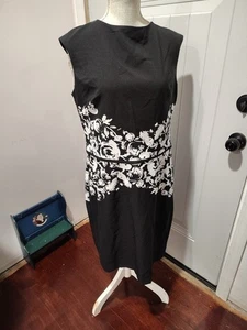 Vestido forrado sin mangas floral negro/blanco LAUREN Ralph Lauren talla 14 para mujer - Imagen 1 de 5