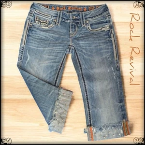 Nuevos Pantalones de mezclilla capri recortados brillantes ROCK REVIVAL con puños enrollables de diamantes de imitación 26 - Imagen 1 de 9