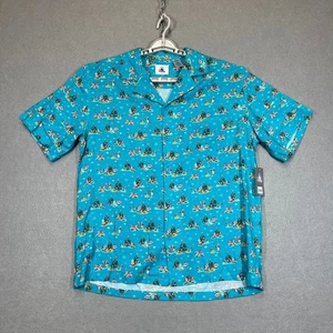 Disney Christmas Shirt Men Large Teal Aloha Holiday Mickey And Friends Santa NWT - Picture 1 of 13
