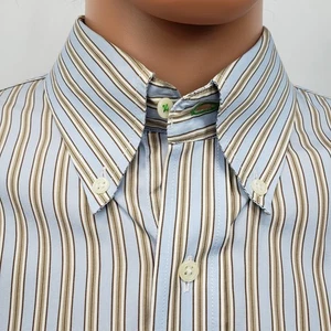 J. McLaughlin Shirt Men XL Blue Striped Flip Cuff Contrast Collar Button down - Picture 1 of 11