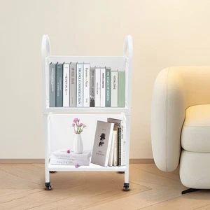 2Tiers Library Book Storage Cart Rolling Book Truck Book Cart W/ Handle+4 Wheels - Picture 1 of 16