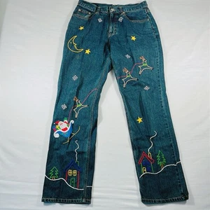 Vintage Bellepointe Damenjeans Größe 10 (31 x 32) Weihnachten bestickt hoher Bund - Bild 1 von 11