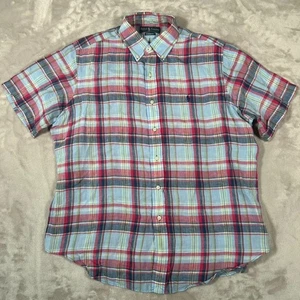 Polo Ralph Lauren 100% Leinen Hemd Herren XL Madras kariert Knopfleiste Stretch Neu ohne Etikett - Bild 1 von 13