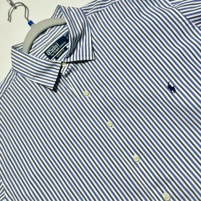 NEW Polo Ralph Lauren Men's Classic Fit White Blue Black Striped 2XB Dress Shirt - Image 1 of 4