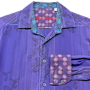 Robert Graham Herren Hemd Small Langarm Flip Cuff Lila Paisley Bestickt - Bild 1 von 10