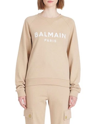 Moletom Balmain Paris bege natural logotipo gola redonda tamanho XL - Imagem 1 de 4