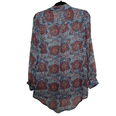 Группа цыган пейсли длинным рукавом туника блузка на пуговицах синий оранжевый женщин S - Изображение 1 из 4