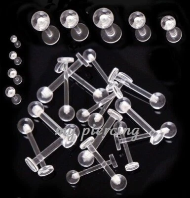 2pcs. Clear Acrylic Ball Top Labret Tragus Tongue Ring Retainer - Image 1 of 3