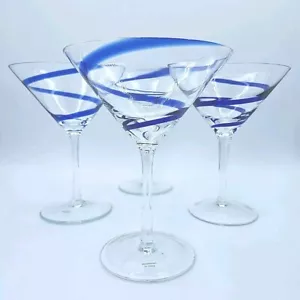 Pier 1 Blu Cobalto SWIRLINE Martini Cosmo Occhiali Bocca Nastro Soffiato Swirl - 4 - Foto 1 di 6