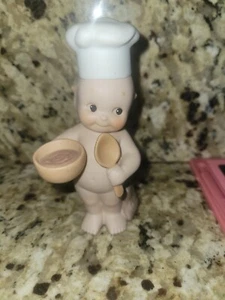 Vintage Kewpie Ceramic Baby w/ Wings Chef Hat Bowl, Spoon and Flour 5" Figurine - Picture 1 of 5