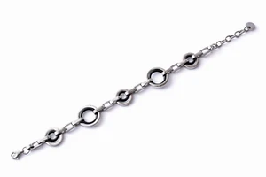 S. STEEL ROUND POLISHED AND ROUND BLACK RUBBER LINKS BRACELETER, ADJUSTABLE SIZE - Picture 1 of 2