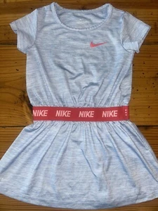Nike Girl A-Line Dr-FIT Dress ~ Heather Blue With Pink Waistband ~ 4-5 Years - Picture 1 of 3