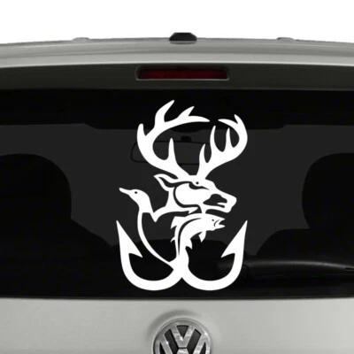 Deer Duck Fish and Hook Outdoorsman Hunting Fishing Vinyl Decal Sticker - Image 1 of 2