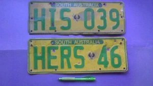 2 x Vintage Number Plate S. A. HIS039 - HERS46 South Australia Suit Collector - Picture 1 of 1