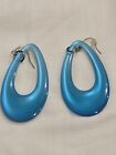 Retro Vintag Style Blue Oval Dangle Earrings Gold Plate Pierced - Hook Earrings
