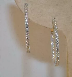 2.50 Ct Round Cut Moissanite Huggie Hoop Women's Earrings 14k White Gold Finish - Picture 1 of 6