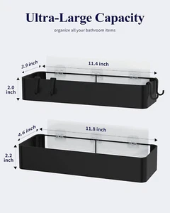 Carrito de ducha grande Kitsure - Paquete de 2 organizadores adhesivos, grande, negro - Imagen 1 de 7