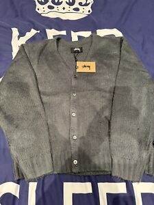 Stussy Brushed Cardigan Charcoal Grey - Size Large