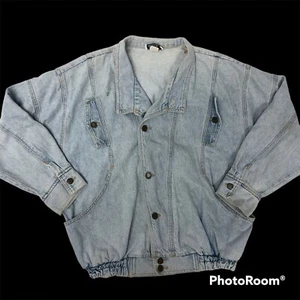 Vtg 80's Zena Stone WHITE WASH Denim TRUCKER HiP HoP Blue Jean Jacket USA M - Picture 1 of 8