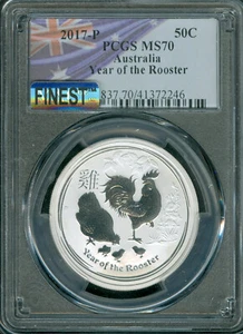 2017 P AUSTRALIA 1/2 oz SILVER 50 CENTS ROOSTER MS70 PCGS MAC FINEST * - Picture 1 of 2